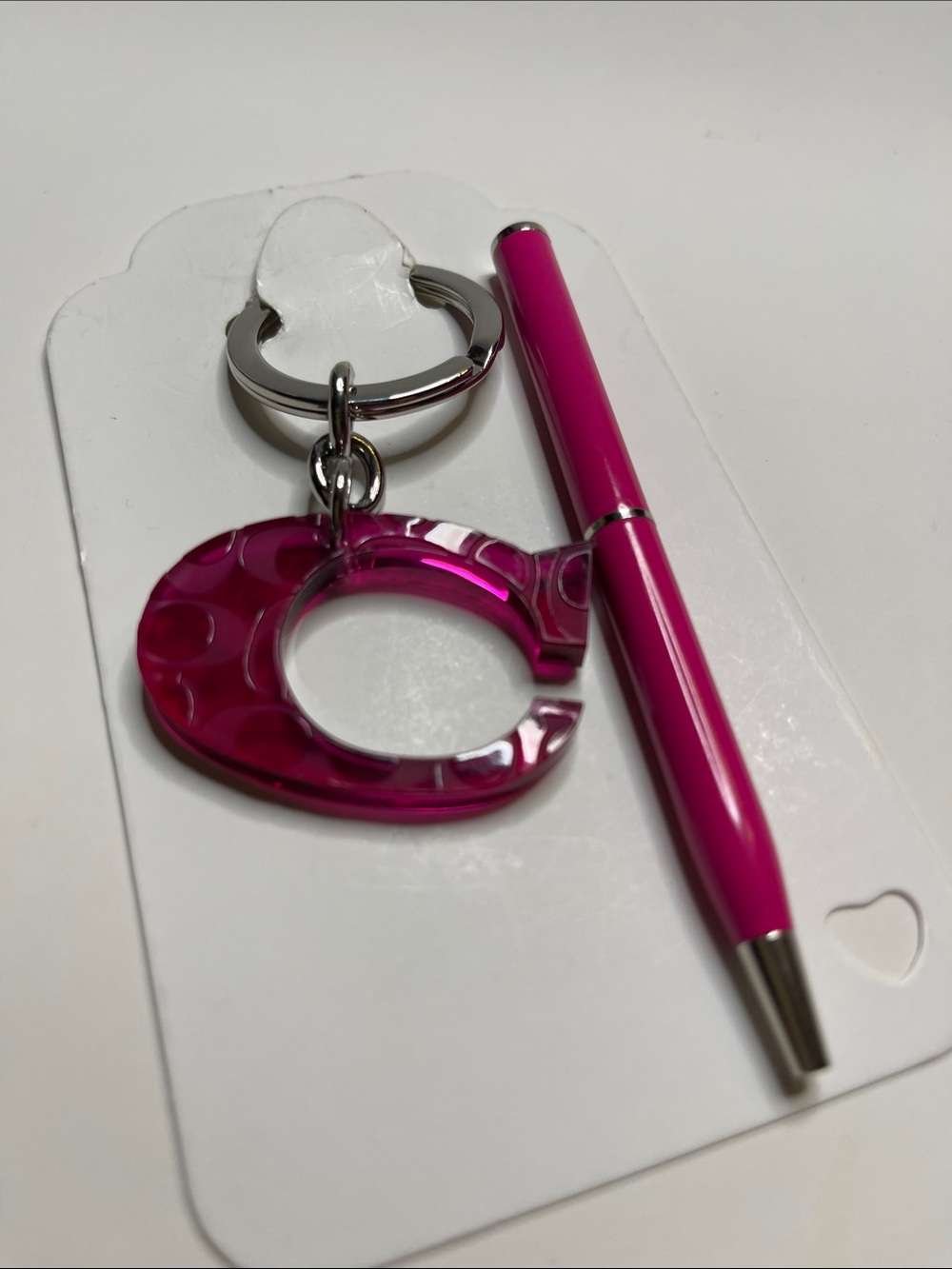 Coach Pink 'C' Acrylic Keychain with Hot Pink Coach Pen - Picture 6 of 6